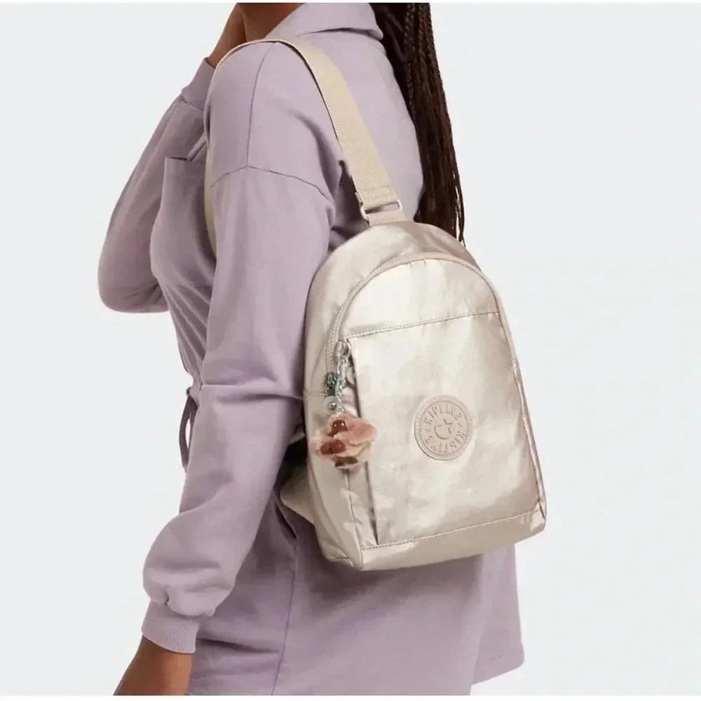 NWT Kipling Klynn Quartz Metallic Sling Backpack